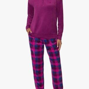 Nautica Women's 2 Piece Fleece Pajama Sleepwear Set, Purple Plaid, L, XL (0968)